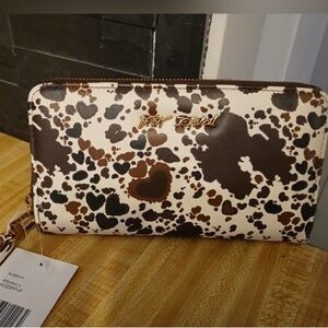 Betsey Johnson Brown and Cream Cow Print Wallet